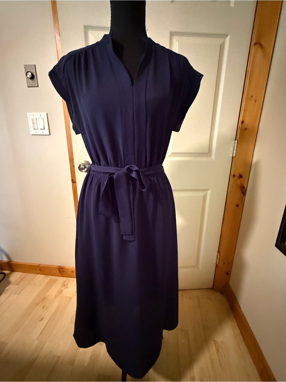 Monteau Navy Blue Tie Waist Midi Dress, Size M
